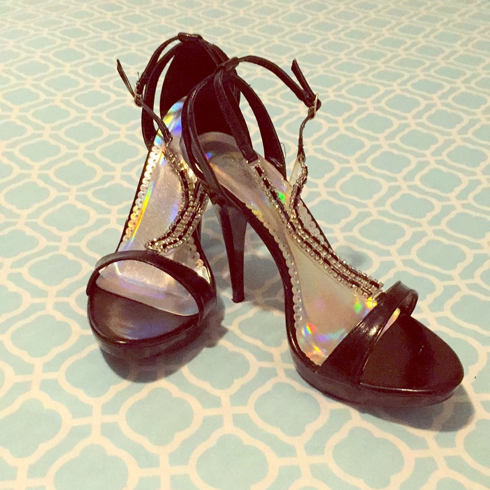 Black heels with crystal straps